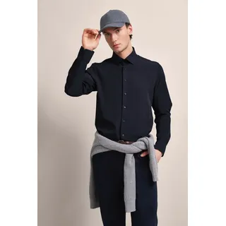 bugatti Langarmhemd, mit Elasthananteil, blau