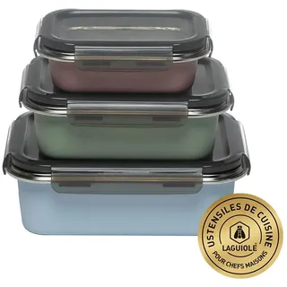 LAGUIOLE - 3 rechteckige Dosen aus Edelstahl farb. 650ml/1300ml/2250ml