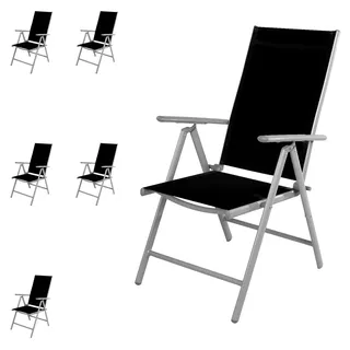 6 Stück Garten Klappstuhl Aluminium - Textilen Silbergrau/Schwarz - Grau, Schwarz