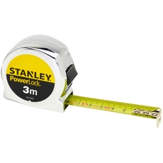 Stanley Bandmaß Micro Powerlock (3 m Länge, Feststeller, Rücklauf, Gürtelclip, verchromt, Mylar-Schutzschicht) 0-33-522