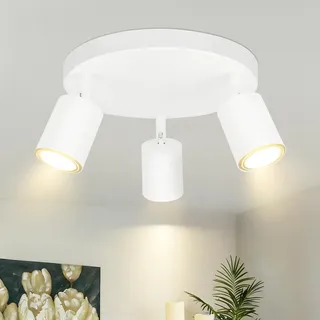 ZMH LED Deckenlampe Flur Deckenleuchte Wohnzimmer - Deckenstrahler 3 Flammig Modern Strahler Weiß Rund Deckenspots GU10 Metall Flurlampe Spot Schwenkbar Design Spotleuchte für Schlafzimmer Küche