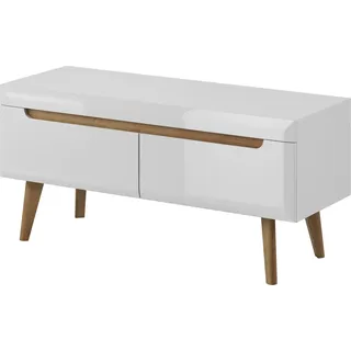 Furniture24 Tv Schrank NORDI Lowboard Unterschrank Skandinavische Stil Weiß/Weiß Hochglanz - Weiß