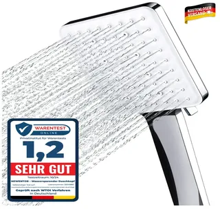 Newentor Duschkopf [TESTSIEGER], Eckig Duschkopf Hochdruck Duschbrause Handbrause mit 6 Strahlarten, Silber (ohne Schlauch)