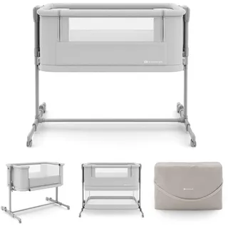 Kinderkraft NESTEE Grow 2 Beistellbett 3 in 1, Babybett, Kinderbett, 5 Höhenstufen, Matratze inklusive, Teleskopbeine, Rollen, faltbar, mit Transporttasche, Hellgrau