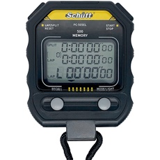 Schütt Stoppuhr PC-505 EL | Digital | Dreizeiliges Display | 500 Speicherplätze | Uhrzeit & Datum | Druckpunktmechanik | Spritzwasserfest | Sport | Trainer