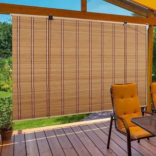 Bambus Rollo - Retro Raffrollo, Outdoor Wetterfest, Sichtschutz Sonnenschutz Jalousie für Tür & Fenster