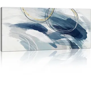 Mit Rahmen Großes Leinwandbilder Bilder Abstrakt See Blau Grau bild auf leinwand Wandkunst Modern Wandbilder XXL Kunstdruck Deko für Wohnzimmer Schlafzimmer Heimbüro fertig zum Aufhängen 120x50cm