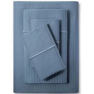 FEATHER & STITCH NEW YORK 500 Fadenzahl 100% Baumwolle Bogen-Set, Gestreift Blatt, weiche Satin Weave, Full Blatt, deep Taschen, Hotel Collection, Luxus Bedding Super 100% Baumwolle, blau, King Size
