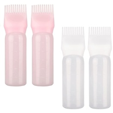 4 x Applikator-Flaschen-Wurzelkamm, Haarfärbe-Flasche, Kunststoff, Quetschflaschen für Haarfärbung, Färbemittel und Kopfhautbehandlung, unverzichtbares Weiß, Rosa, 4 Stück
