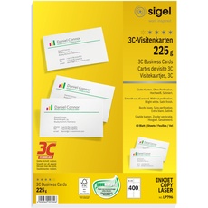 SIGEL LP796 bedruckbare Visitenkarten 3C, 400 Stück (40 Blatt), hochweiß, glatter Schnitt rundum, 225 g, 85x55 mm