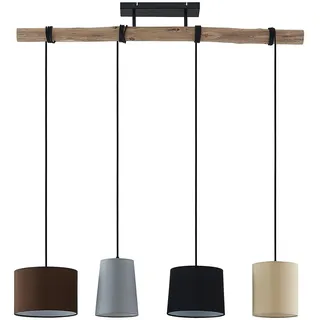 Lindby Esstisch Pendelleuchte Holz, Textil Balkenpendelleuchte Holzast und Stoff Lampenschirm Hängelampe Lampe Wohnzimmer 4x E27 ohne Leuchtmittel