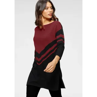 Longpullover LAURA SCOTT, Damen, Gr. 40, bunt (schwarz, dunkelrot), Feinstrick, Obermaterial: 50% Viskose, 28% Polyester, 22% Polyamid, lässig geschnitten, Rundhals, Pullover Longpullover, mit besonderem Strickmuster
