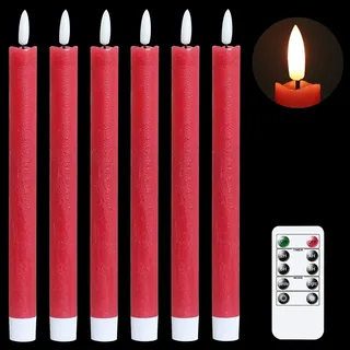 Eldnacele LED Stabkerzen Rot mit Timerfunktion und Fernbedienung, 6er Set