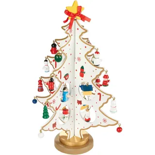 Brubaker Mini Weihnachtsbaum aus Holz - Tannenbaum zum Schmücken und Dekorieren - Christbaum Tischdeko Klein für Weihnachten inkl. Baumschmuck - Weihnachtsdeko für Tisch und Fensterbank - Weiß
