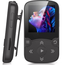 AGPTEK MP3 Player Bluetooth 5.3 Sport 64GB mit 1,5 Zoll TFT Farbbildschirm, Mini Musik Player mit Clip, Unterstützt bis 128GB SD Karte,Schwarz