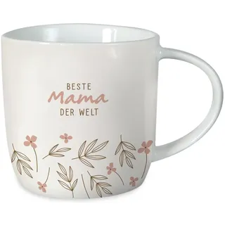 Grafik-Werkstatt Kaffeetasse mit Spruch 300 ml Porzellan Tasse Beste Mama der Welt, Weiß