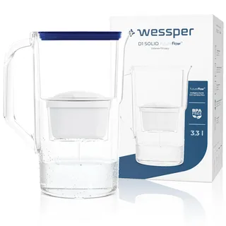 Wessper Wasserfilter Kanne 2,8 liter, mit LED-Zählwerk, Wasser Karaffe mit Filter, Aktivkohle Kartusche Wasserfilter Reduziert Kalk und Chlor, BPA-Free Wasser Filterkanne – Blau