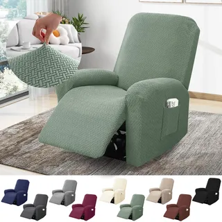 BOYIFEIJIE 1-Sitzer Sessel Überzug, Sesselbezuge Stretch mit Taschen, All-Inclusive Streifen-Jacquard Sesselschoner für Fernsehsessel Relaxsessel Sesselhusse (Hellgrün, 4-Teilig)
