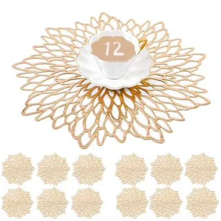 MANGATA Gold platzsets und untersetzer Rund, Gold Tischsets Rund für Weihnachten, Bankett, Geburtstag, Hochzeit, (12-er Set), Abwischbar, 38 cm