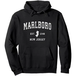 Marlboro New Jersey NJ, sportliches Vintage-Sportdesign Pullover Hoodie, Unisex für Erwachsene, Schwarz, M