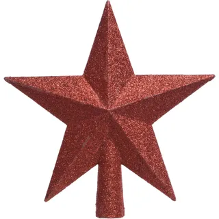 Bruchfeste Weihnachtsbaumspitze Stern Rot mit Glitter Ø 19 cm - Kunststoff - Rot