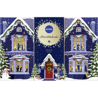 NIVEA Adventskalender 2024 mit 24 Türchen voller verwöhnender Überraschungen, Weihnachtskalender mit Pflegeprodukten, Pflegeset für die Adventszeit mit NIVEA und Labello Produkten