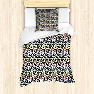 ABAKUHAUS Leopard-Druck Mantele, Bunte Säugetier, Milbensicher Allergiker geeignet mit Kissenbezügen, 135 cm x 200 cm - 80 x 80 cm, Mehrfarbig