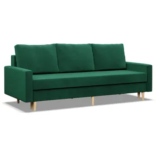 BLANK - Sofa 3-Sitzer mit Schlaffunktion, Wendekissen, Bettkasten, Grün - Grün