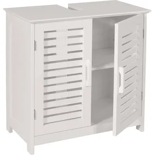 Waschbeckenunterschrank HWC-B41, Badezimmer Unterschrank Badschrank mit Staufach, Bambus MDF 60x60x30cm MVG weiß - Weiß
