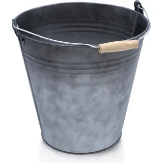 Deko Zinkeimer mit Holzgriff anthrazit - 10 L - Metall Eimer zum Bepflanzen oder transportieren - Asche Eimer Pflanzkübel Blumenkübel Eiskübel Sektkühler Eiseimer - Grau, Braun