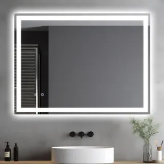 Clevich Badspiegel mit Beleuchtung 80x60 cm, Antibeschlag LED Badzimmerspiegel mit 3 Lichtfarben, Dimmbar, Touch Control, Badezimmer Spiegel mit Licht, Wandspiegel Beleuchtet