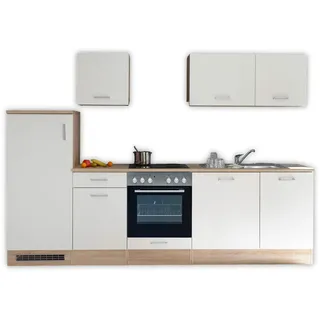 ANDY Moderne Küchenzeile mit Elektrogeräten in Eiche Sonoma Optik, Weiß matt - Geräumige Einbauküche mit viel Stauraum - 280 x 195 x 60 cm (B/H/T)