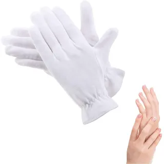 1 Paar Feuchtigkeitsspendende Handschuhe zum Schlafengehen, weiße Baumwolle, Kosmetikinspektion, Premium-Tuchqualität, Ekzeme, sicheres Armband, Einheitsgröße