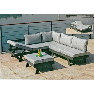 Garden Pleasure Gartenlounge-Set »DONNA«, (1x Eckbank, 1 Tisch/Hocker), inkl. Auflagen, grau