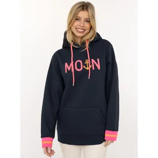 Hoodie ZWILLINGSHERZ "Rahel", Damen, Gr. S, blau (marine), Sweatware, Obermaterial: 50% Baumwolle, 50% Polyester, Basic normal, ohne Ausschnitt, angesetztes Bündchen, Sweatshirts Hoodie, Kontrastbündchen, Kängurutasche, Langarm, Kapuze, Kordelzug
