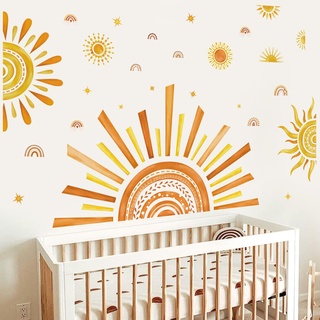 decalmile Wandtattoo Regenbogen Sonne Boho Wandaufkleber Halbe Sonne Regenbogen Mädchen Wandsticker Kinderzimmer Babyzimmer Schlafzimmer Wanddeko