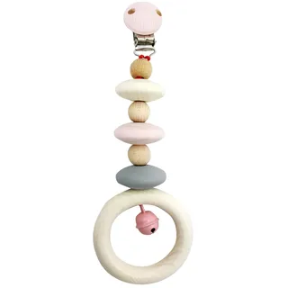 Hess Holzspielzeug 12817 - Anhänger aus Holz, für Babys ab 3 Monaten, Nature rosa, handgefertigt, mit Sicherheitsclip, ca. 7 x 3,5 x 20 cm groß, für Kinderwagen und Babyschale