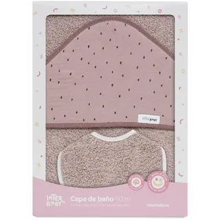 Baby BadePoncho 1x1 m · Bademantel Kapuzenbademantel MUSSELIN "Puntos rosé" für Neugeborene · 100% Baumwolle & Runder Lätzchen 20x20 cm · INTERBABY