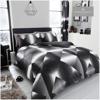 Gaveno Cavailia Cubix Bettwäsche-Set mit Kissenbezug, modernes geometrisches Muster, wendbar, Polyester-Baumwolle, 3D-Dreieck, Schwarz/Grau, Doppelbett, Polycotton