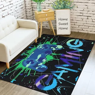 DYOUen Gamer rutschfeste Fußmatte Teppich Schlafzimmer 3D Controller Teenager Graffiti Spielkonsole Großer Dekoration Rugs Kinder Wohnzimmer Spiel Krabbelmatte (120x160cm)