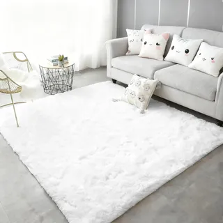 Yunlaishaocer Teppich Flauschig Weiß, Teppich Hochflor Flauschig 120x200 cm, Waschbarer Fluffy Rug, Anti Rutsch Carpet für Wohnzimmer, Schlafzimmer, Kinderzimmer