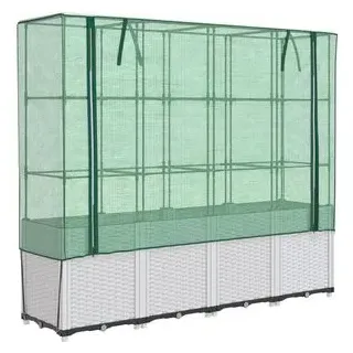 Hochbeet mit Gewächshaus-Aufsatz Rattan-Optik Weiß 160 x 153 x 40 cm