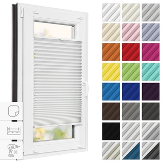 Woltu Plissee ohne Bohren Klemmfix Faltrollo Jalousie Weiß 105x130cm (BxH), Plisseerollo Crushed Optik Sichtschutz und Sonnenschutz Easyfix lichtdurchlässig Rollo für Fenster & Tür