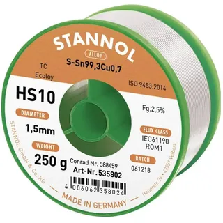 Stannol HS10 2510 Lötzinn, bleifrei Spule Sn99,3Cu0,7 ROM1 250 g 1.5 mm