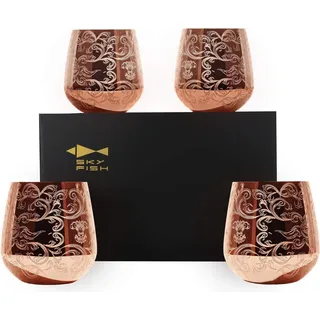 Edelstahl Weingläser - Etsen Stemless Cocktailbecher Set aus 4 - Kupfer Gin Glas - nur Handwäsche