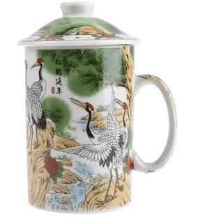 lachineuse - Chinesische Tasse mit Landschaftsmotiv - Porzellan Teetasse mit Sieb und Deckel - Chinesische Malerei mit Vögeln der Langlebigkeit - Geschenkidee Tee, 14