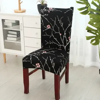 Stuhlhussen 6er Set Universal, Stretch Stuhlhussen 6er Set Modern, Stuhlhussen Schwingstühle Elastisch, Strapazierfähige Stuhlhussen für Esszimmer Bankett Dekoration (Schwarze Blume, 6 Stück) - Schwarz