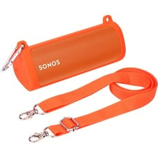 Khanka Silikonhülle für Sonos Roam Portable Wireless Speaker, mit Schultergurt und Karabiner (Orange)