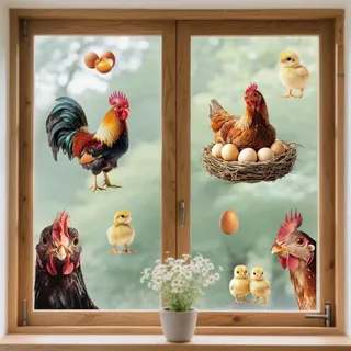 Peacoblue Fensteraufkleber 120x30cm,Huhn Fensterbilder Deko