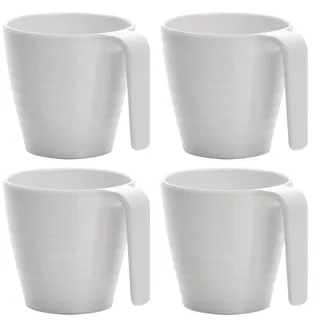 Melamin Camping Geschirr 4 Tassen Campinggeschirr Kaffeebecher 4 weiß 300ml